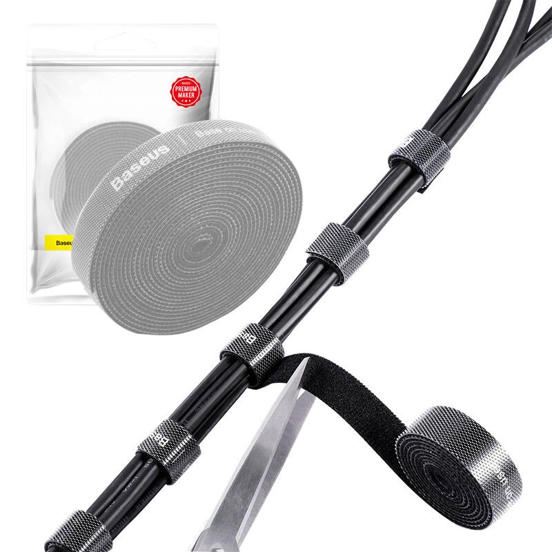 Accesorio para cables Baseus ACMGT-F0G — cinta de velcro, 3 m de longitud, gris