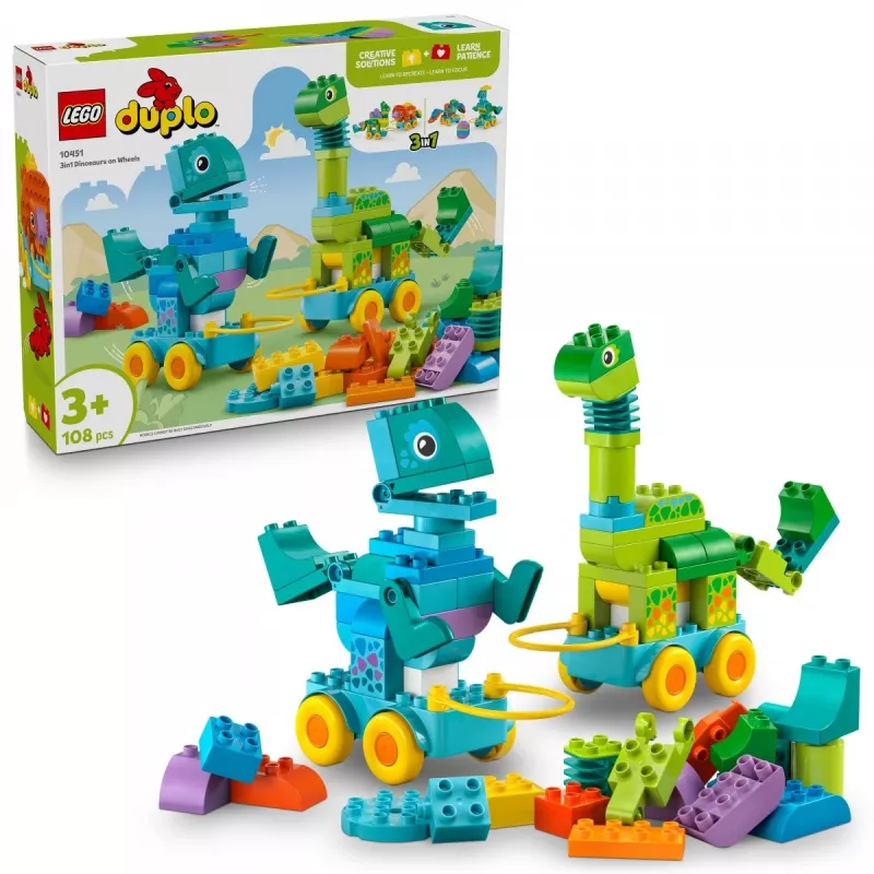 Juguete de construcción LEGO DUPLO 10451 Dinosaurios sobre ruedas set 3 en 1, 108 piezas, edad 3+, altura 220 mm