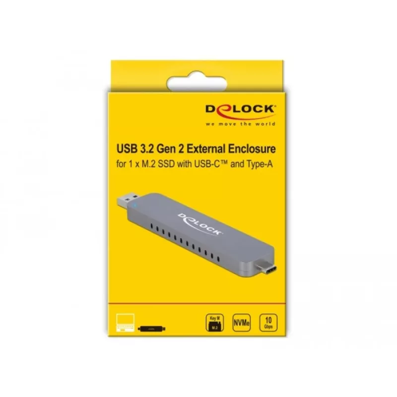 Carcasa externa para M.2 para SSD M.2 NVMe PCIe, carcasa de unidad plateada, con conector USB Type-C y Type-A