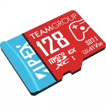 Tarjeta microSDXC Team Group APEX SD7.1 128 GB (MicroSD Express, rojo/azul)