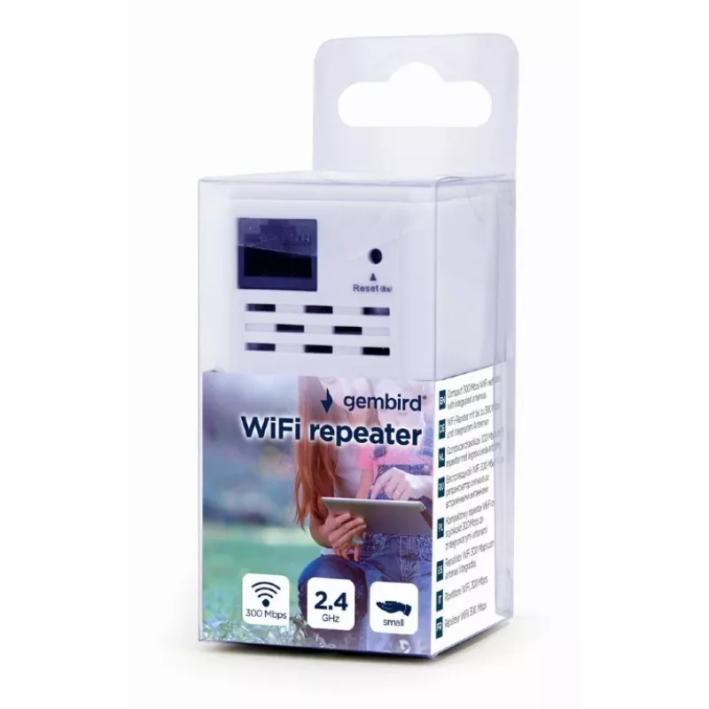 Repetidor de red Gembird WNP-RP300-03, 300 Mbit/s, 2,4 GHz, antena interna 3 dBi, 1x RJ-45