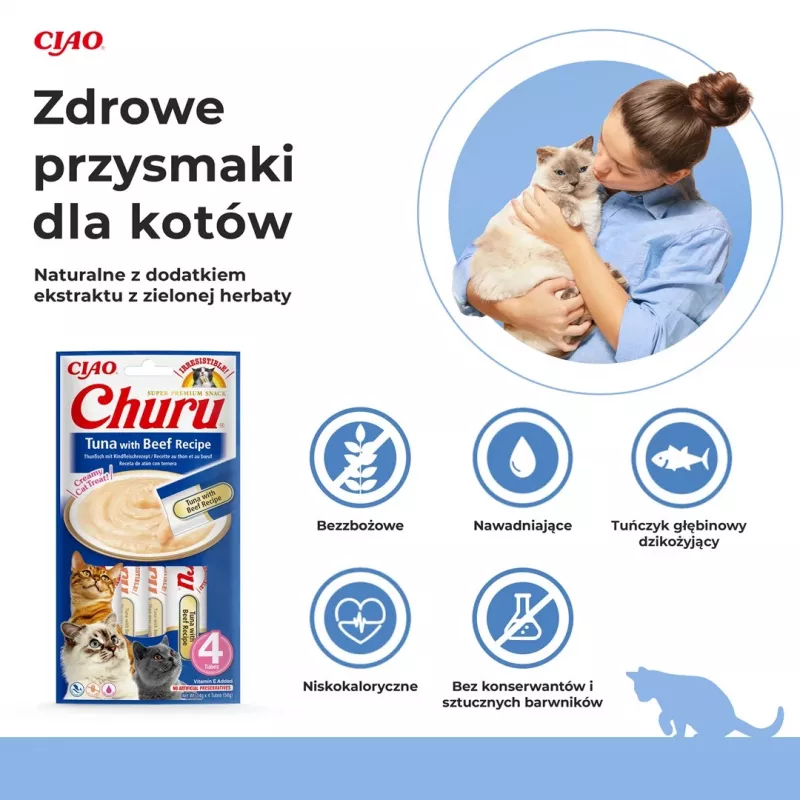 INABA Churu Atún con receta de ternera - Snacks para gatos - 4x14 g