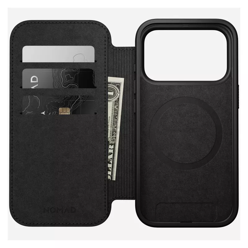 Funda tipo folio Nomad Modern Leather Folio para iPhone 17 Pro, cuero + aluminio, 6,3