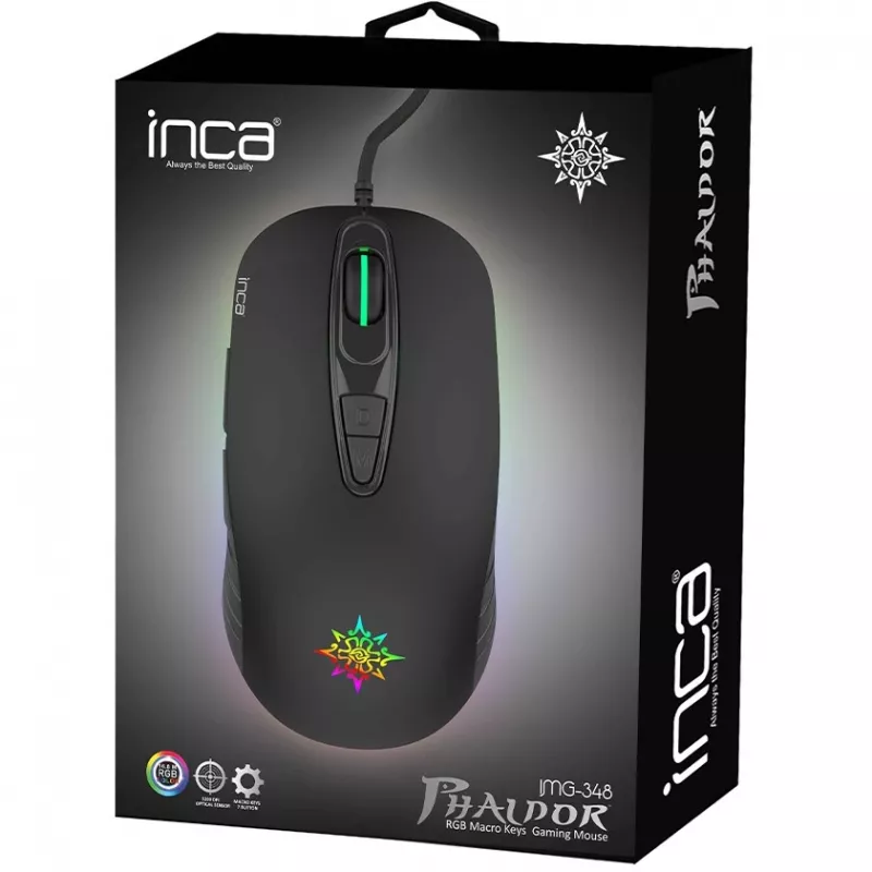 Ratón gaming INCA IMG-348 3200 DPI. RGB. 7 botones. USB. SW retail