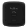 Cargador rápido AC de interior Belkin WCH020kqBK, 2× USB-C, compatibilidad universal, protección eléctrica, negro