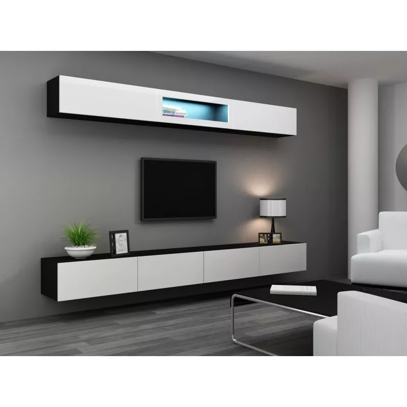 Conjunto de armarios de salón Cama VIGO 12 negro/blanco brillante