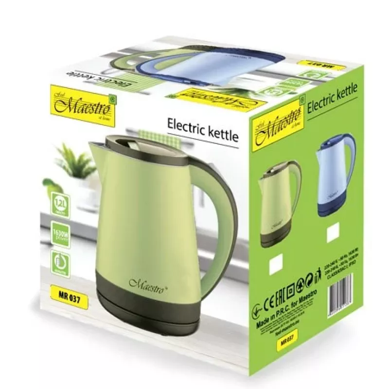 Hervidor de agua Maestro MR-037 1,2 L 1630 W acero inoxidable, azul, base 360°