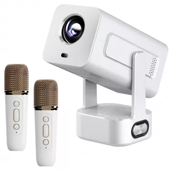 EXTRALINK SMART Proyector CINEMA&KARAOKE IMS360 1920X1080P ANDROID 13 proyector para películas, juegos y música CON 2 MICRÓFONOS Blanco 300 lúmenes LCD