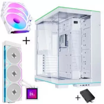 Bundle de caja para PC Lian Li O11 Dynamic EVO RGB HydroShift II LCD-S 360TL AiO + 3x ventiladores UNI FAN SL-INF 120 Reverse Blade - blanco