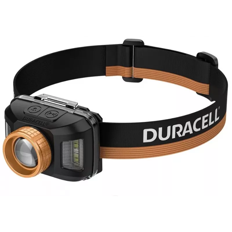 Caja regalo linterna frontal Duracell DH850R negra, naranja