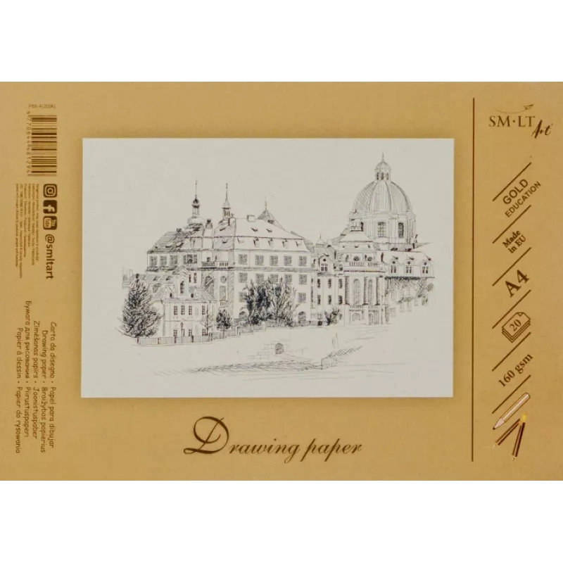 Papel de dibujo y boceto SMLT A4, 160 g/m², 20 hojas, encolado