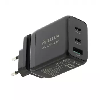Cargador de pared Tellur TLL151451 65W, 3 puertos (2x USB-C, 1x USB-A)