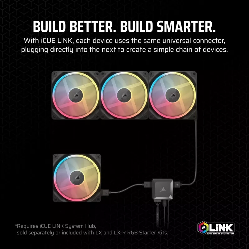 Corsair iCUE LINK LX120-R RGB Reverse ventilador de caja, 120 mm, PWM, 400–2400 rpm, negro