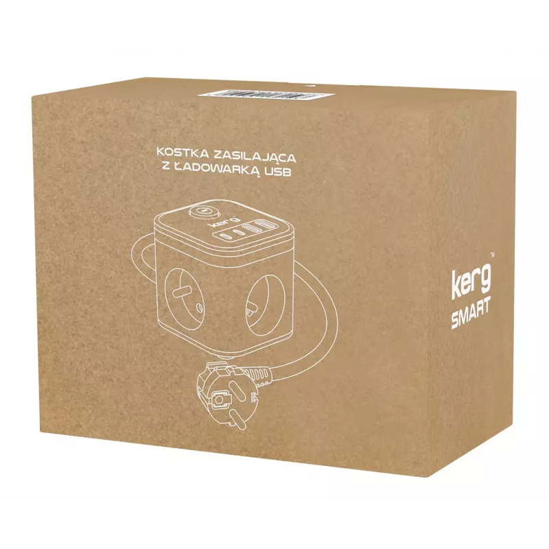 Regleta de enchufes Kerg SMART M02728 – 3 tomas AC tipo F, 4 USB (1×USB-C + 3×USB-A), cable 1,5 m, 16 A/250 V