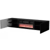 Mueble TV Cama Meble LARA 183x35x37 cm negro mate con chimenea eléctrica integrada
