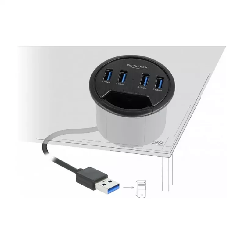 Hub USB DeLOCK 64153 Type-A 5000 Mbit/s negro