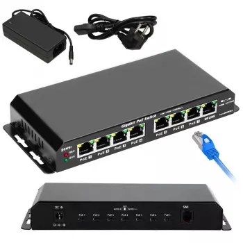 Switch PoE Extralink KRATOS 7x Gigabit PoE, 1x uplink RJ45, fuente de alimentación 24V 2,5A, 60W
