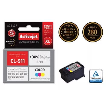 Cartucho de tinta ActiveJet AC-511R compatible con Canon CL-511, a base de tinte CMY, alta capacidad (XL) 12 ml, pack individual