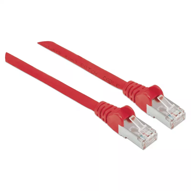 Cable de red patch Intellinet, Cat6, 0,5 m, rojo, cobre, S/FTP, LSOH / LSZH, PVC, RJ45, contactos bañados en oro, funda antirrotura, con funda, garantía de por vida