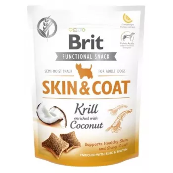 Premios para perros Brit Dog Skin & Coat Krill Coconut 150 g — snacks sólidos dietéticos para perros adultos, sabor krill, sin gluten