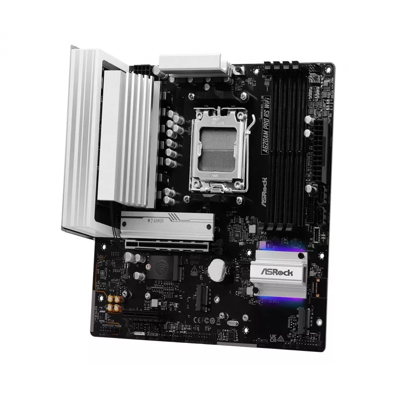 Placa base ASROCK A620AM PRO RS WIFI AM5 microATX, AMD A620, 4×DDR5, Wi-Fi, HDMI, DP, 3×M.2, 2×SATA, audio 7.1, LAN 1 Gb