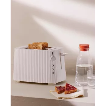 Tostadora Alessi MDL08B negra — diseño Plissé, 6 niveles de tostado, bagel/descongelar/calentar, 340×185×250 mm