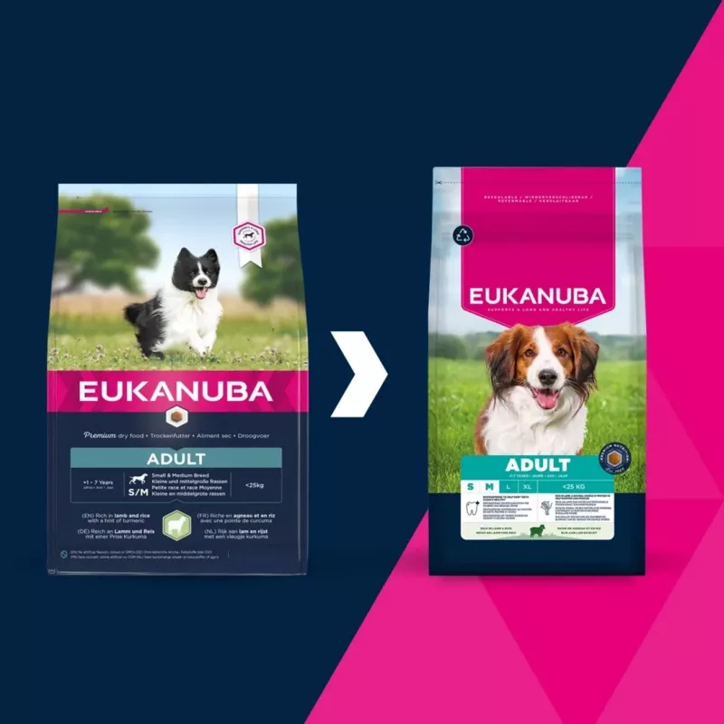 EUKANUBA Adult Small/Medium Breed pienso seco para perros, rico en cordero y arroz, 12 kg