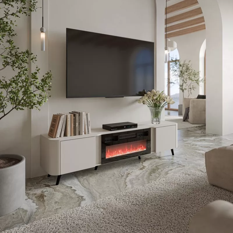 Mueble TV Cama Meble Volare 200 x 39 x 49 cm cashmere con chimenea eléctrica