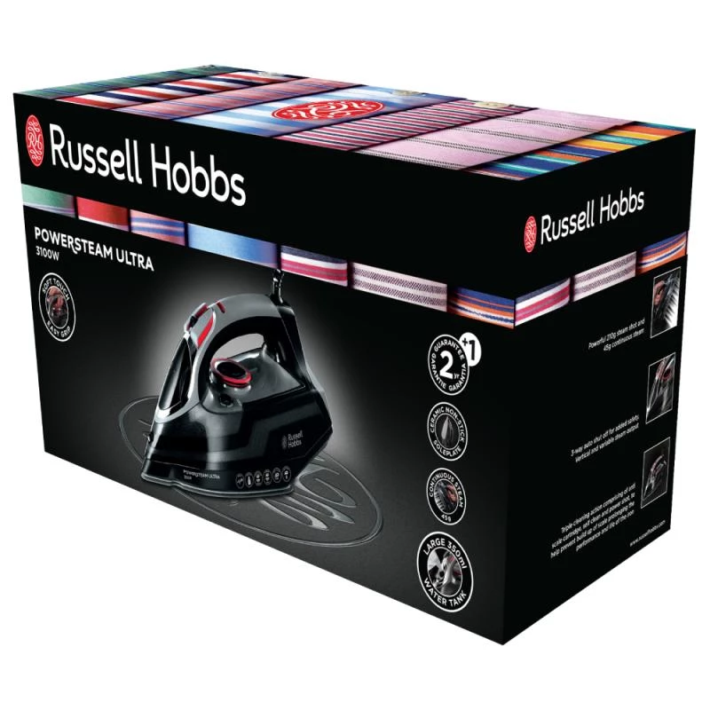 Russell Hobbs 20630-56 plancha planchado en seco y con vapor suela cerámica 3100 W negra, gris