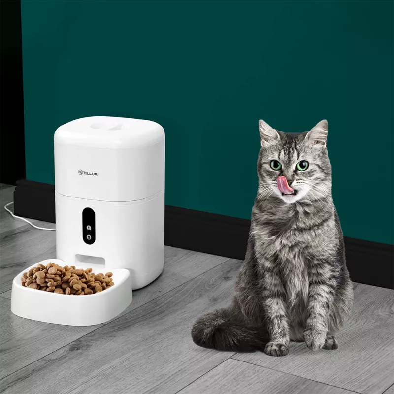 Comedero automático Tellur TLL331461 con cámara UltraHD, 4 l, blanco