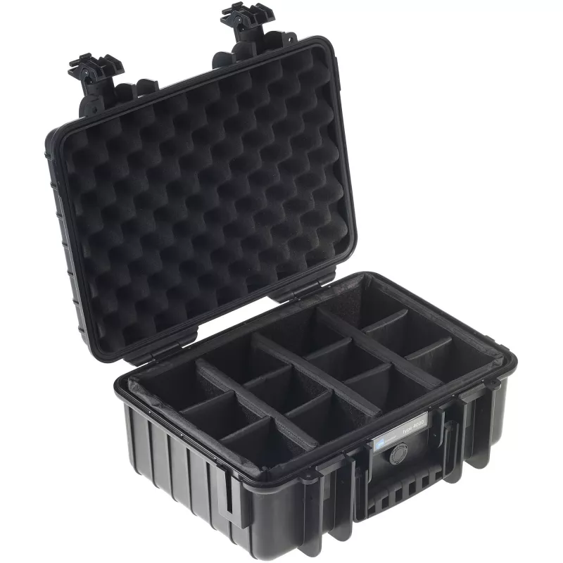 B&W outdoor.cases Type 4000 maleta rígida con juego de divisores acolchados, negra, 4000/B/RPD