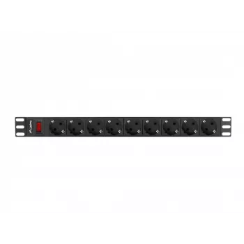 Unidad de distribución de corriente LANBERG PDU-09F-0300-BK — 9 tomas Type-F, cable de 3 m, carcasa de aluminio, 10 A