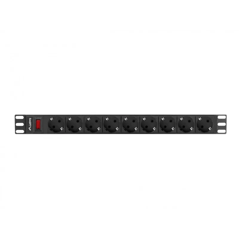 Lanberg PDU-09F-0300-BK PDU para rack 1U, 9x Schuko, 16 A, 3 m, negro