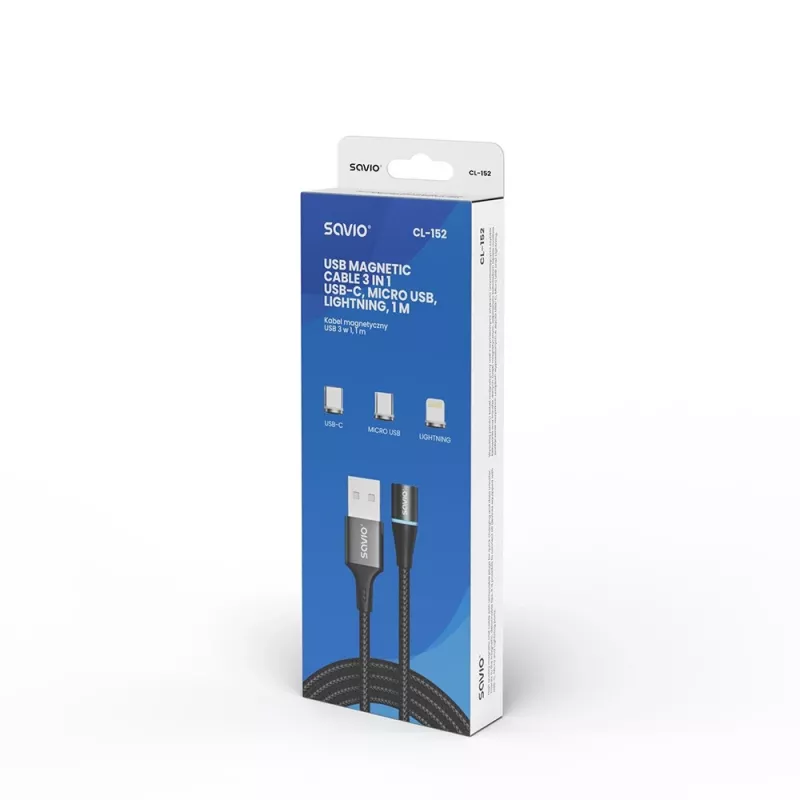 Cable USB Savio CL-152 1 m USB 2.0 USB C Micro USB A/Lightning negro