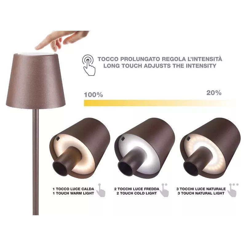 Beper P201UTP120 lámpara de mesa LED recargable, 1,5 W, interruptor táctil, regulable, adaptador para botella de 33 mm, resistente al agua, marrón
