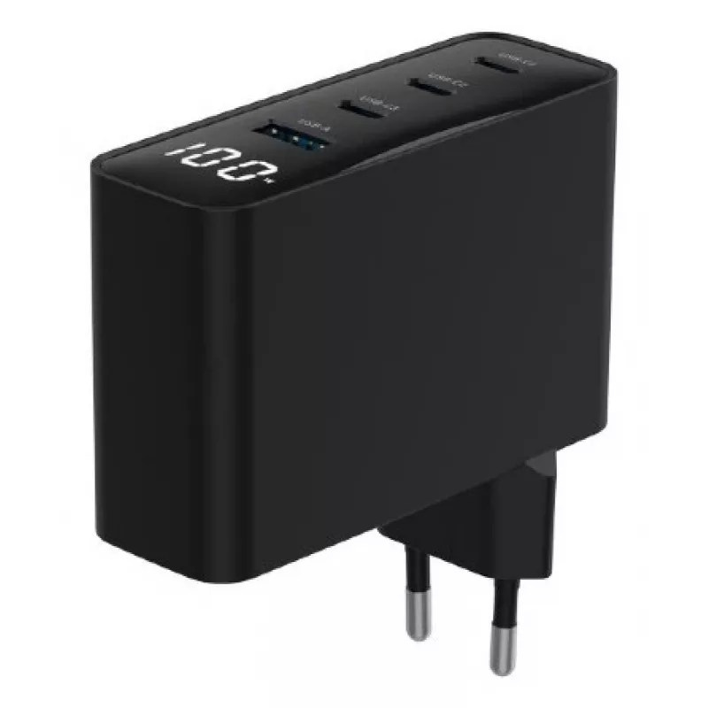 Gembird TA-UC-PDQC100LCD-01-BK Cargador para dispositivos móviles, portátil, smartphone, negro, carga rápida AC, interior