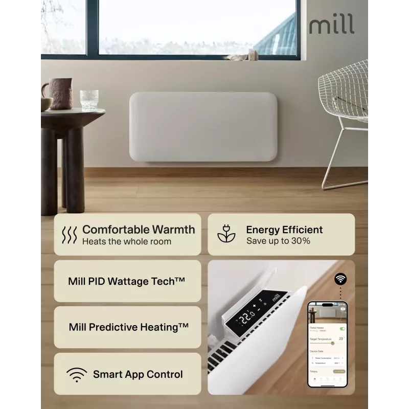 Mill WiFi Panel Heater | PA1500WIFI4A | emisor térmico | 1500 W | apto para habitaciones de hasta 22 m² | blanco | IPX4