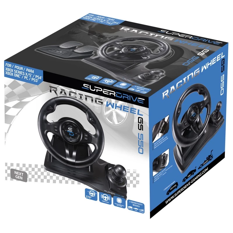 Volante + pedales gaming Subsonic SA5596-NG negro USB 270°