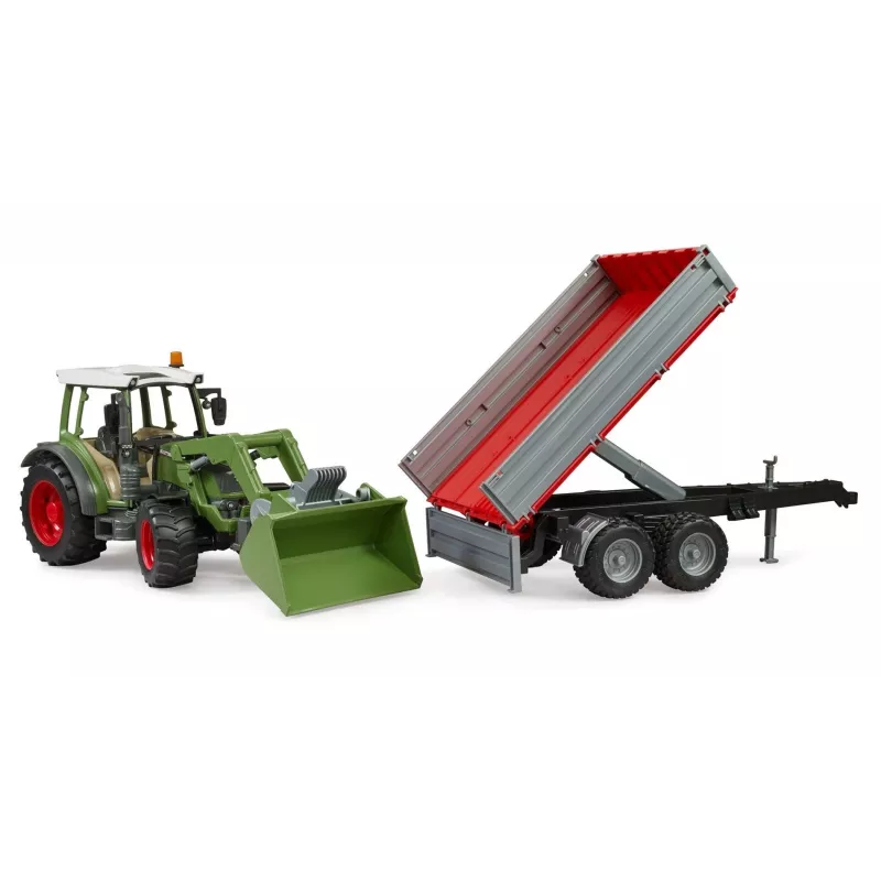 Tractor de juguete BRUDER Fendt Vario 211 con pala frontal y remolque lateral