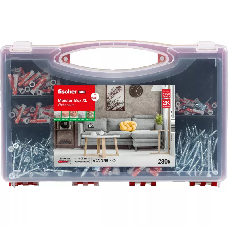 Set de fijación FISCHER Meister-Box XL 210 piezas – surtido de tacos, tornillos y elementos de fijación