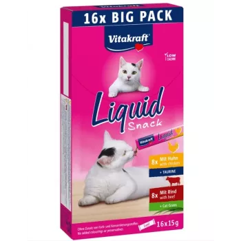 Pasta snack para gatos Vitakraft VITAKRAFT Liquid Snack 16 x 15 g — ternera y pollo, 240 g, sin conservantes