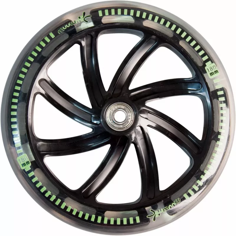 Patinete Muuwmi Aluminio NEON 180 mm con luces — plataforma de aluminio, ruedas de 180 mm, luces LED integradas