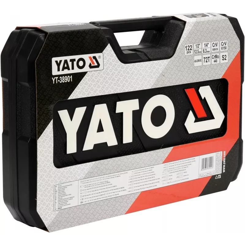 Yato YT-38901 juego de llaves/herramientas XXL, 1/4–1/2 pulgadas, 122 piezas