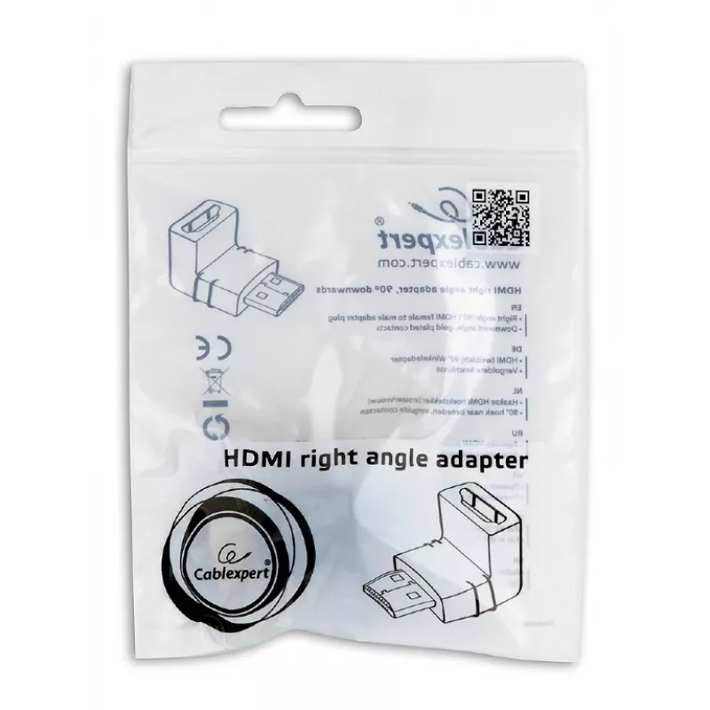 Adaptador HDMI GEMBIRD A-HDMI90-FML, HDMI a HDMI, adaptador en ángulo recto de 90°, negro