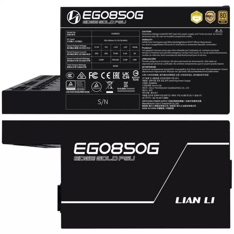 Fuente de alimentación LIAN LI EDGE GOLD 850 – 850 W, 80 PLUS Gold, PFC activo