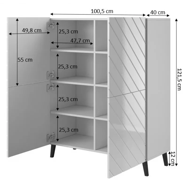 Estantería Cama Meble ABETO 100,5 x 40 x 121,5 cm blanco/blanco brillante, armario de pared de suelo