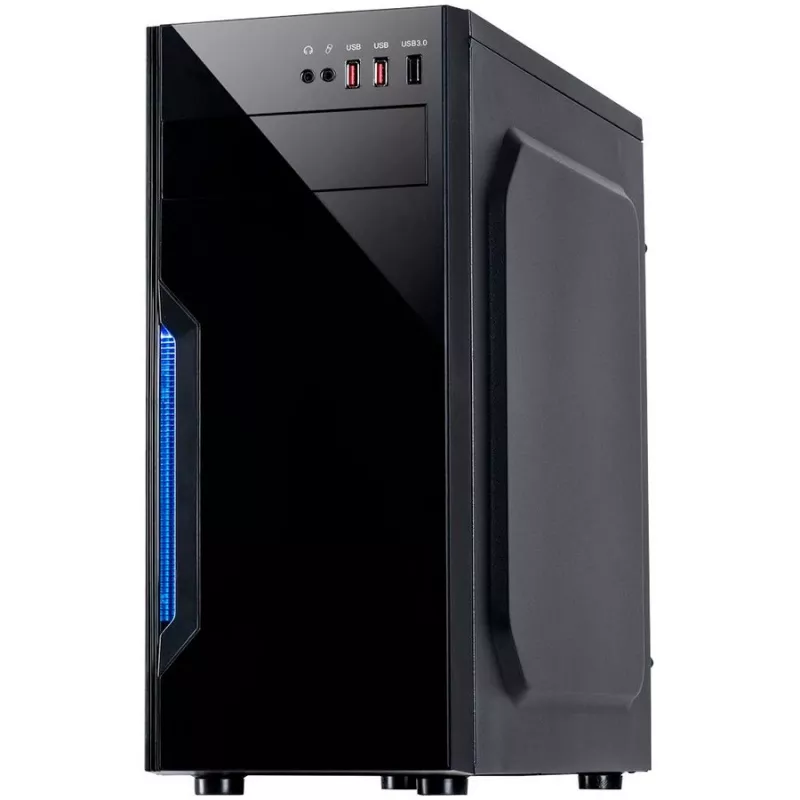 Caja INTER-TECH B-42 Black Midi Tower, ATX, 2xUSB2.0, tira LED azul, fuente de alimentación opcional