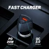 Cargador de coche Tellur FCC10 38W 6A PD20W QC3.0 – fuente de alimentación para vehículo USB-C y USB-A