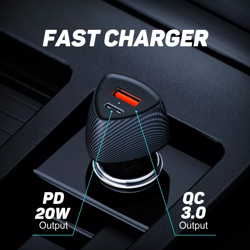 Cargador de coche Tellur FCC10 38W 6A PD20W QC3.0 – fuente de alimentación para vehículo USB-C y USB-A