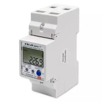 Qoltec 50882 Contador electrónico monofásico de consumo de energía para carril DIN | Wi-Fi | TUYA | 230V | LCD